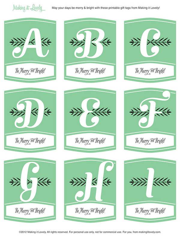First nine letters of the alphabet on green cards.