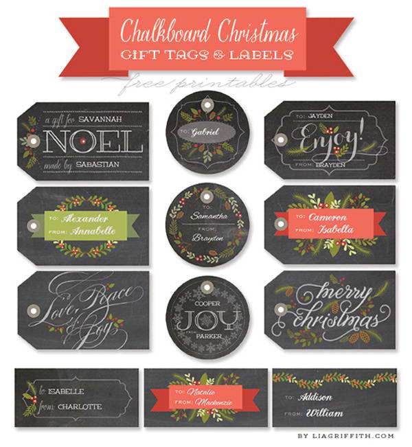 Twelve different Christmas gift tags.
