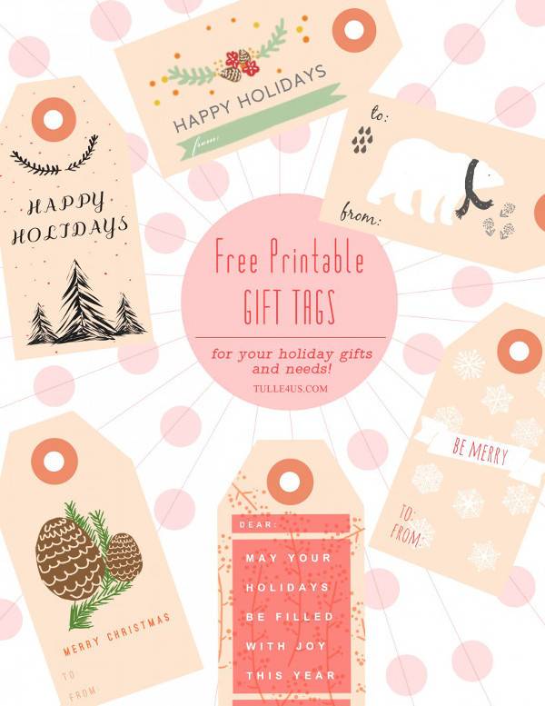 Gift tags with holiday messages and pictures.