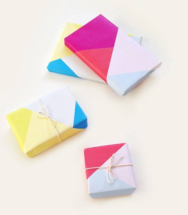 Colored presents on a white background.