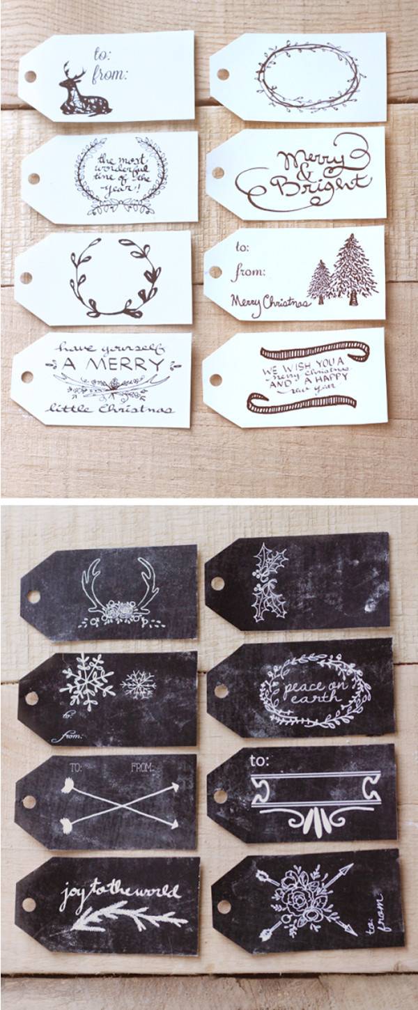 16 decorative tags are separated by black and white.