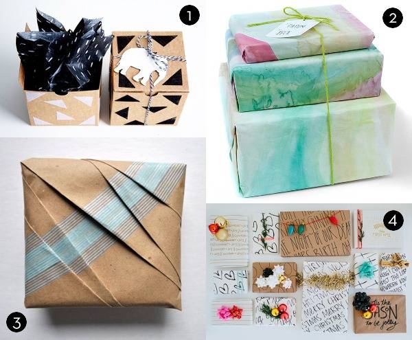 Different gifts wrapped up and numbered.