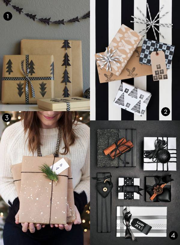 A woman holds a package in a 4 photo collage.