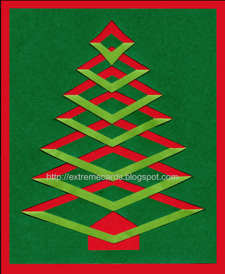 A green and red Christmas tree on a Christmas card.