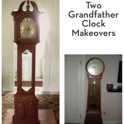 Two types of grandfather clocks showing time.