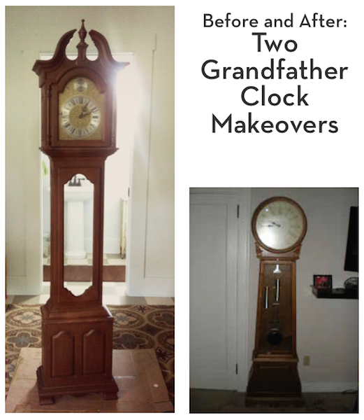 Two types of grandfather clocks showing time.