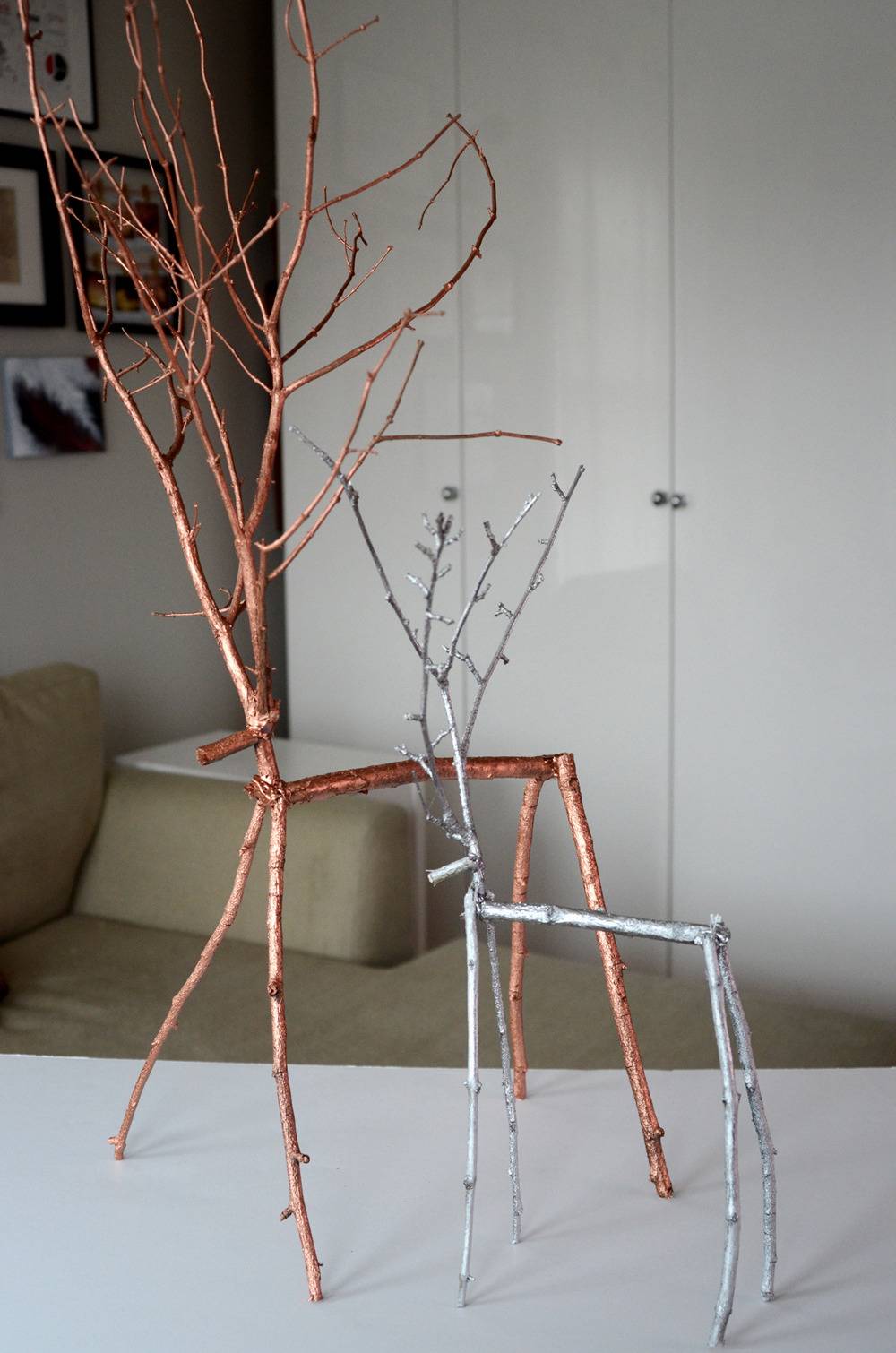 Easy DIY Metallic Twig Reindeer