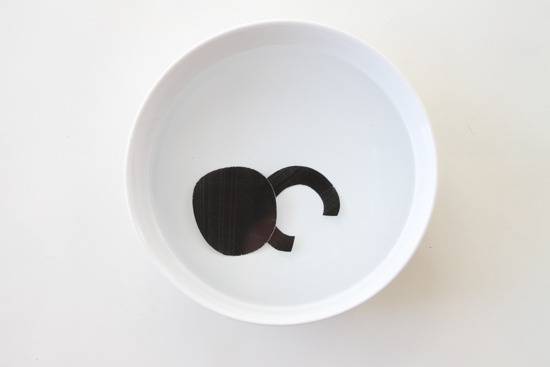 Water slide decal in a white bowl.