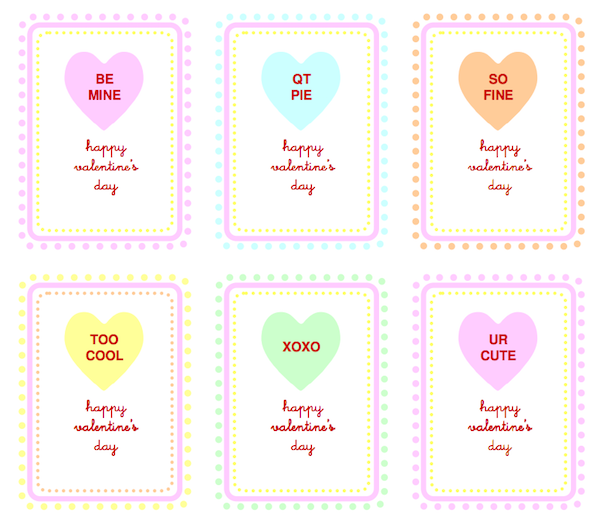 Six different types of valentines day greeting cards.