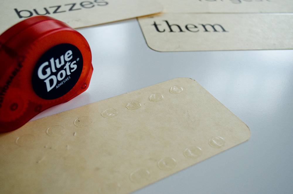 Glue dots on the flash cards.