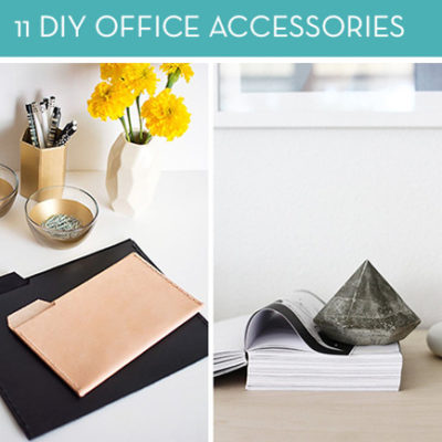 Pretty yellow flowers and file folders on a desk next to a desk with a large book open.