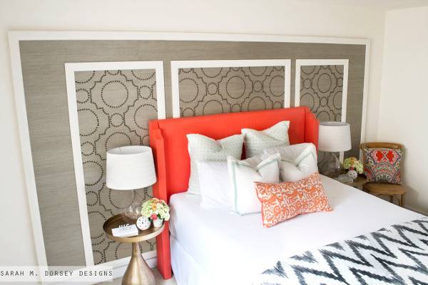 " A beautiful headboard behind the bed to attract"