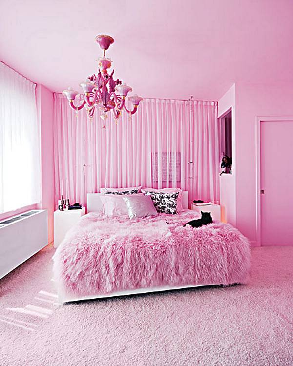 A pink room and a pink bed