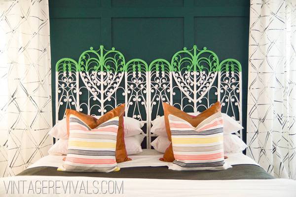 "Bedroom decorated with Colorful Headboards"