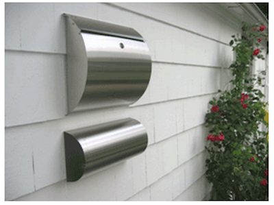 A modern stainless steel mailbox