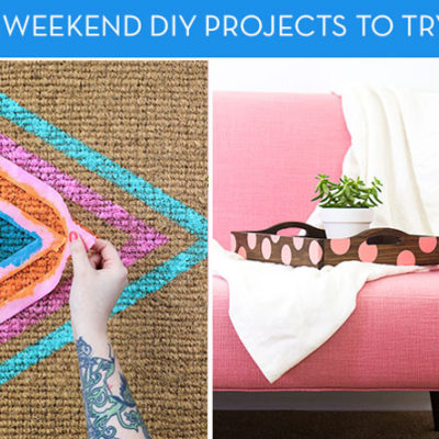 A woman peels paint off of fabric used to create a pattern with paint next to a pink bedroom.