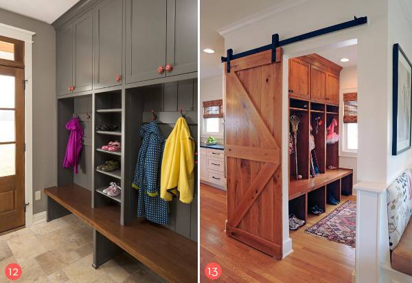 A dark entryway and a brown entryway closet