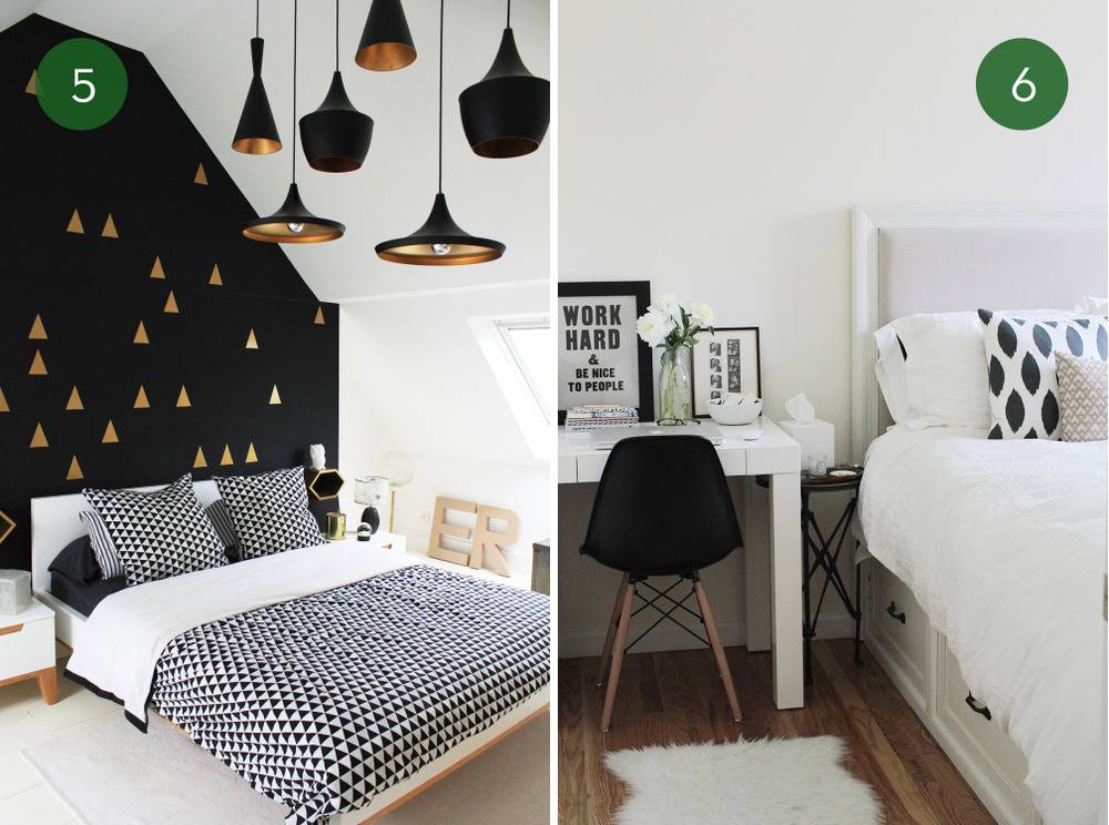 Gorgeous black and white rooms.