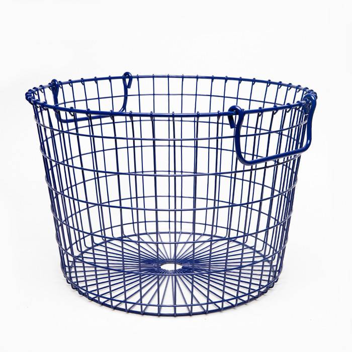 A wire laundry basket.