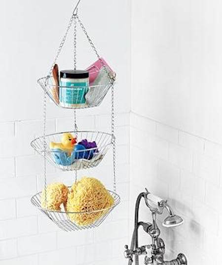 White bathroom with a hanging vertical storage dip