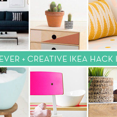 Seversl pictures of creative IKEA hack ideas are shown.