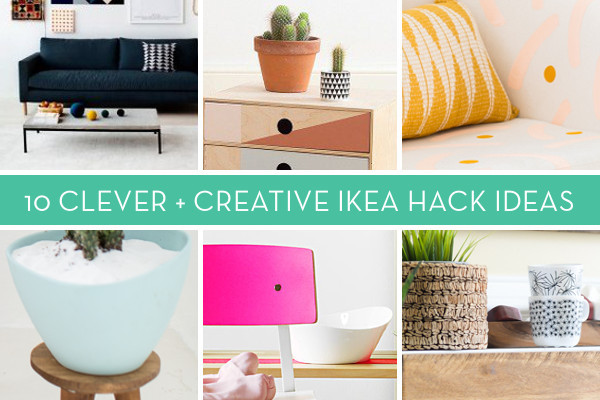 Seversl pictures of creative IKEA hack ideas are shown.