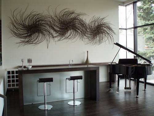 Abstract twig art in a dinning area.