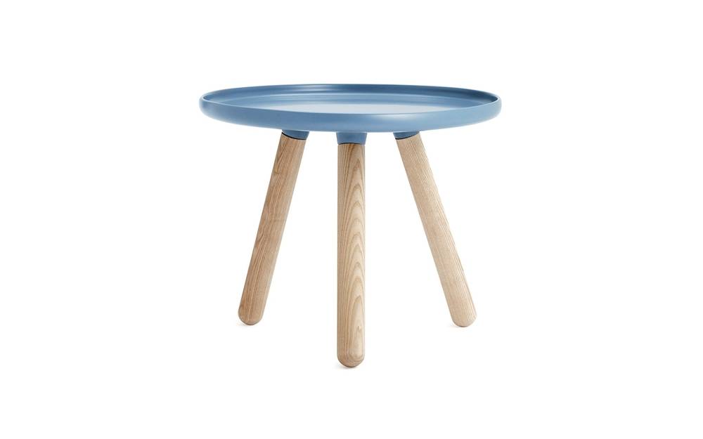 blue top chair with three wooden legs