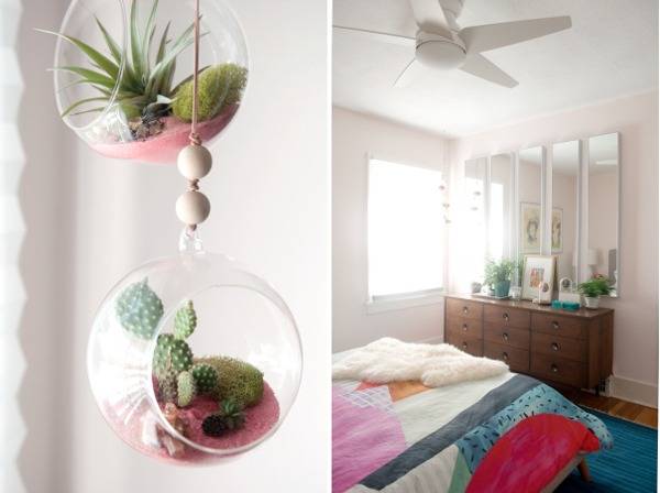 hanging flower plant and a cozy white room