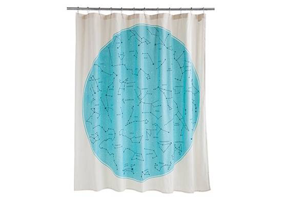 A shower curtain with constellations.