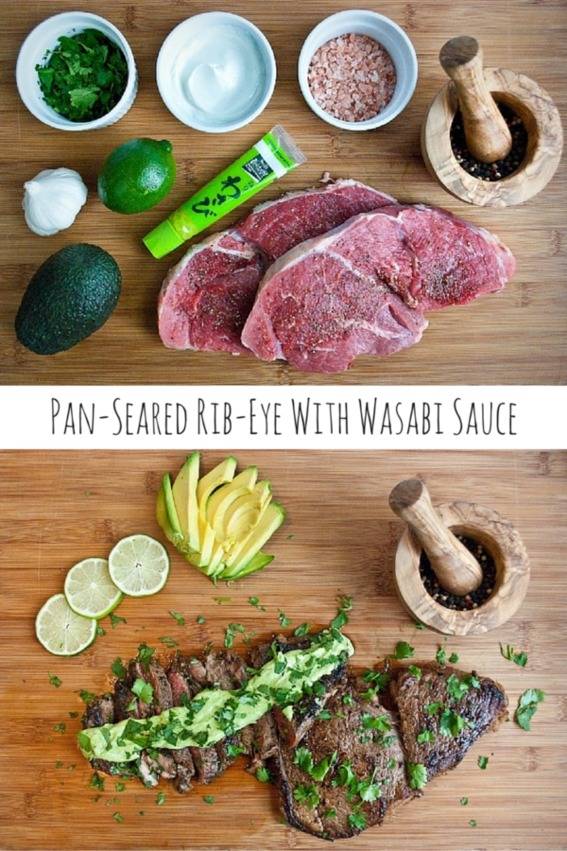 Pan-Seared Rib-Eye Steak with Wasabi Cream Sauce