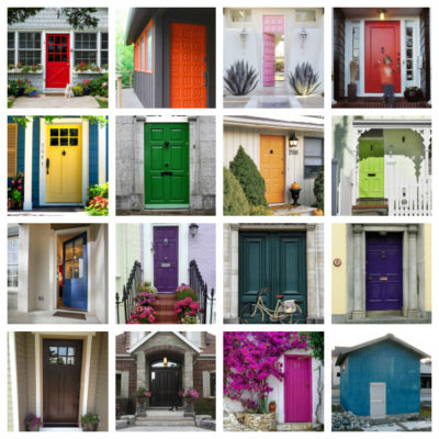 Different doors go into different buildings in a colorful array.