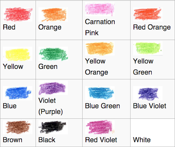 Different swatches of color sit in a grid with their names.