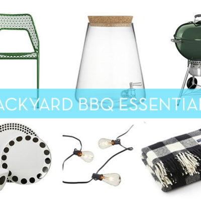 Several backyard barbecue essential items are shown.
