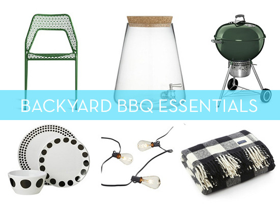 Several backyard barbecue essential items are shown.