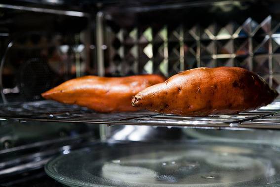 Convection mode for cooking sweet potatoes