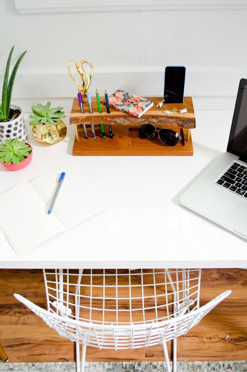 Wooden desk and a laptop