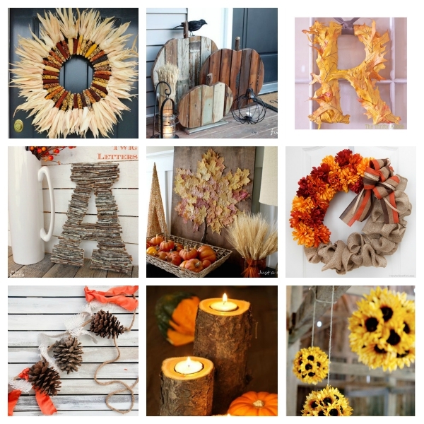 Crafty decoration items with orange and yellow fall colors as their theme.