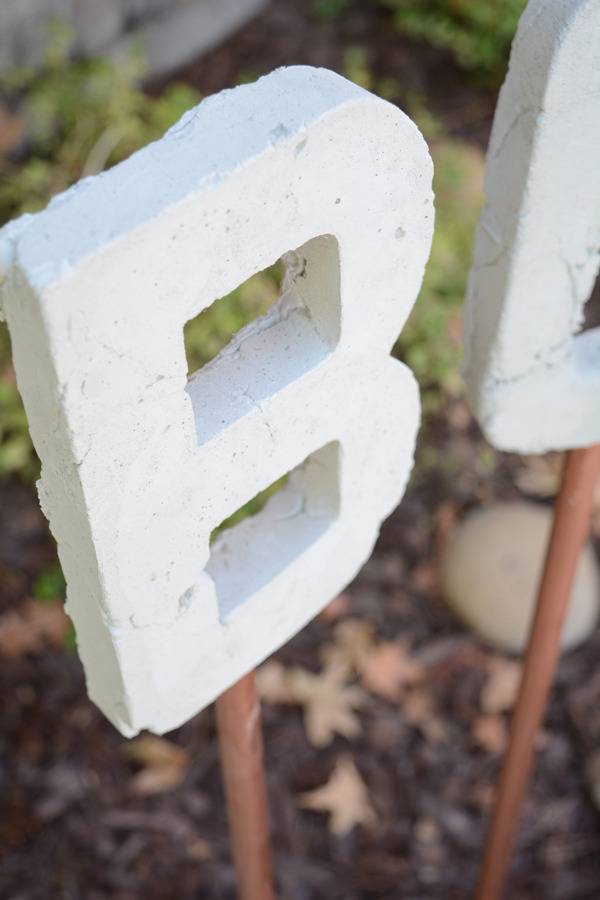 Letter 'B' from a typographic concrete garden art.