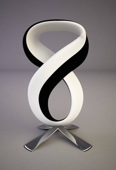 Eight shaped black and white furniture with a stand.