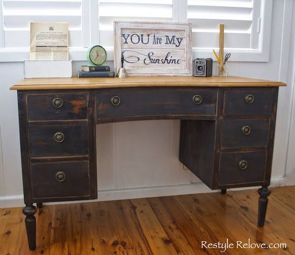 Vintage study table with seven drawers.