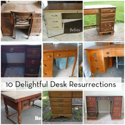 "Wooden  tables with drawers."