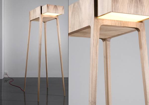 A futuristic wooden lamp.