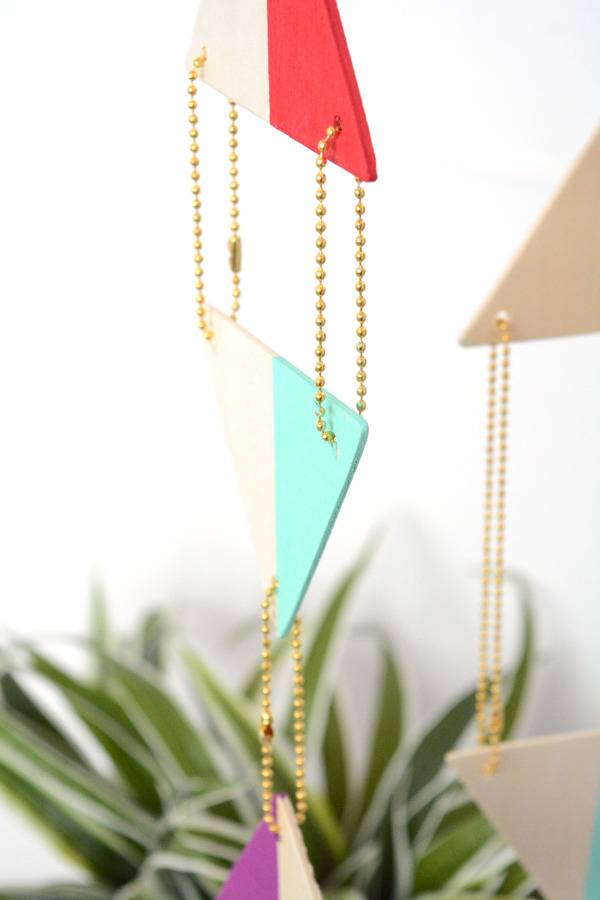 DIY pretty hanging colorful triangle wooden chains.