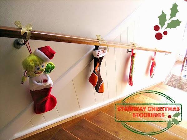 "Christmas stockings are  hanging."