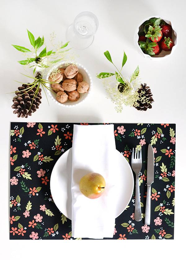 Dishes of food on printable placemats.