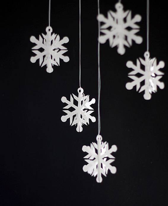 Decorated hanging snowflakes.