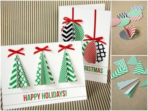 Two greetings prepared from paper cuttings with Happy Holidays written over them.