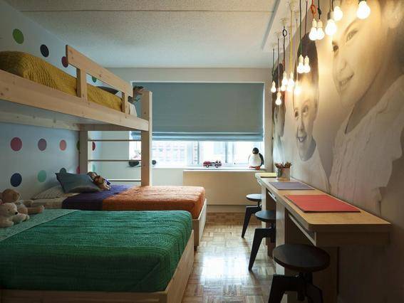 Kids dormitories using fun active colors.