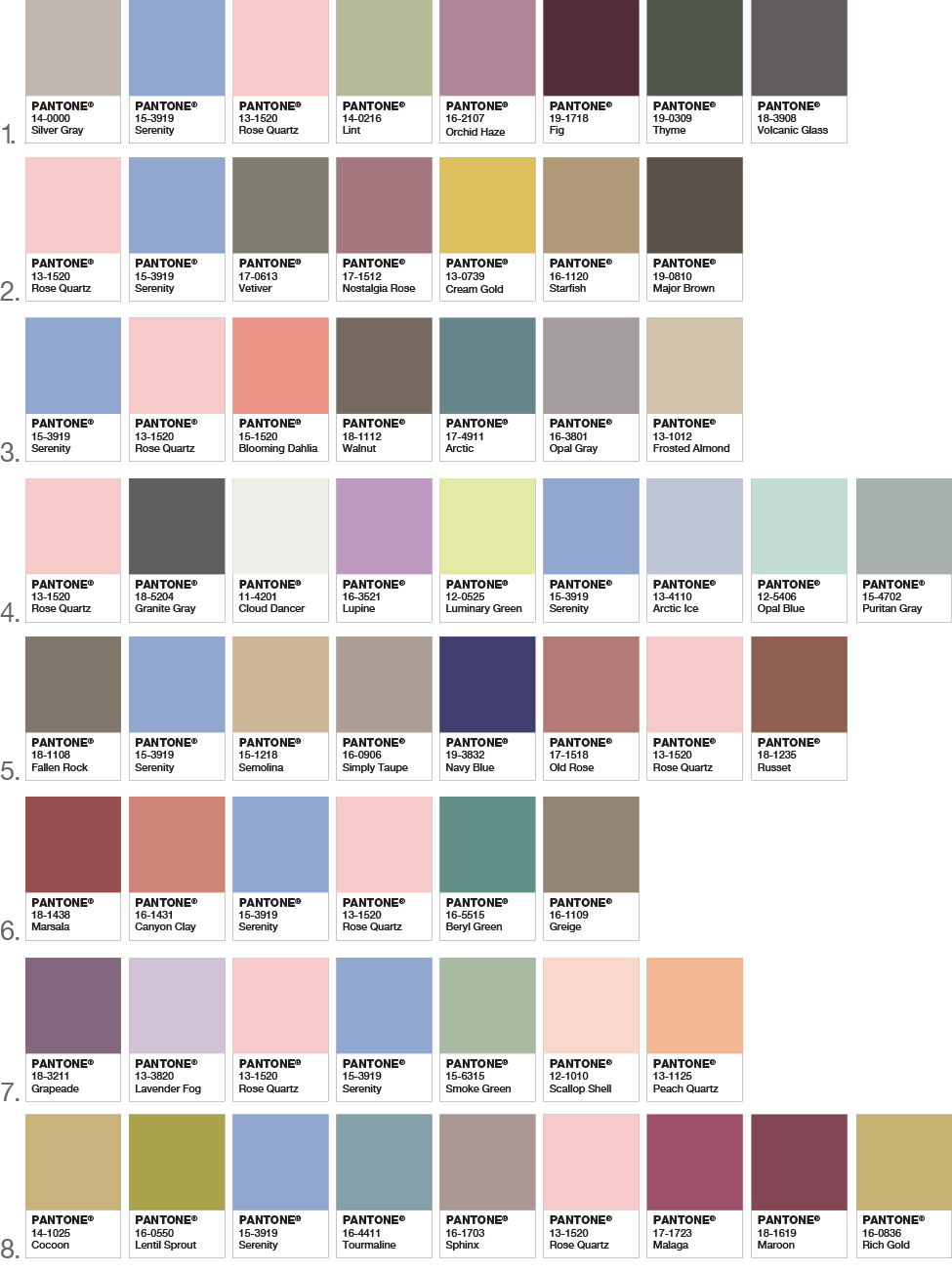 Pantone Color Palette for 2016